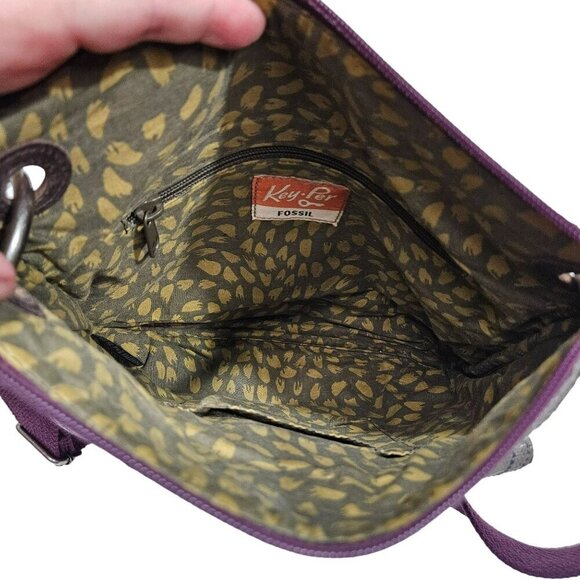 Fossil Canvas & Quilted‎ Crossbody Bag Adjustable Strap Multi-Pocket Purple Gray - Picture 6 of 12